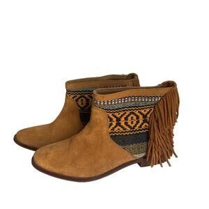 Zara Trafaluc Women’s Fringe Ankle Boots Size 36 Suede Western Boho Booties